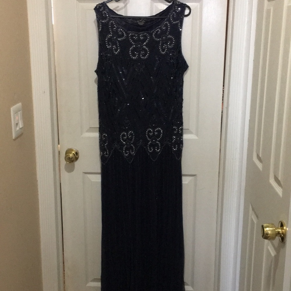 Navy Blue Sequins and beaded gown. Worn one time